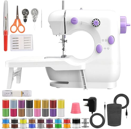 FONCOOD Beginner Sewing Machine for Kids & Adults, 42 Pcs Sewing Kit Included, 2-Speed, Lightweight Portable Electric Sewing Machine for Home DIY, Crafts, Mending, Repairing - Purple & White
