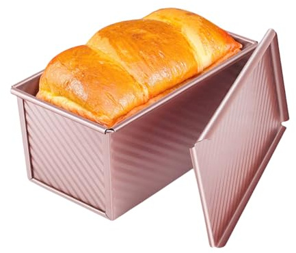 Generico Stampo Pane In Cassetta Con Coperchio - Teglia Rettangolare Antiaderente Per Carrè E Toast | Stampo Pullman Per Pane Fatto In Casa (450g - 500g) | Ideale Per Dolci E Plumcake (Oro/Nero)