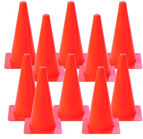 PEGANE Lot de 10 cônes de signalisation, cônes d'entrainement, Plot de marquage avec Une Base carrée Coloris Orange Hauteur 30 cm