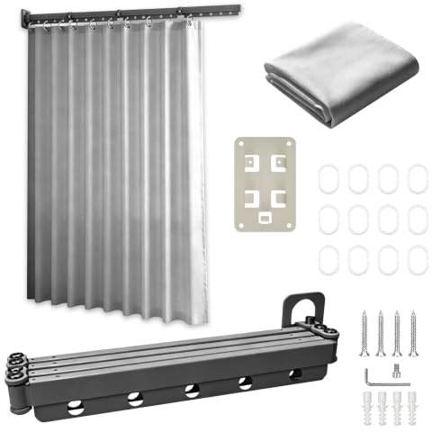 Yinnhom Cortina de ducha plegable Yinnhom con barra,barra de ducha plegable de 4 paneles,barra de cortina de esquina para montaje en pared para baño,bañera o vestidor,no requiere perforación
