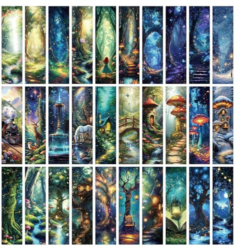 JSRQT Bokmärken av Papper Mystisk Skog, 30 Stycken Kreativa Sidmärken Bokmärken för Läsningsälskare som Presenter