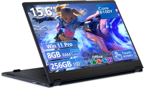 15,6 Pulgadas Ordenador Portátil Pantalla Táctil 2 en 1, Win 11 PC Portátil con Core i3 8100Y procesador, Laptop 8GB RAM 256GB SSD, Computadora Portátil 360° Pantalla Táctil 1080P FHD IPS Type-C HDMI
