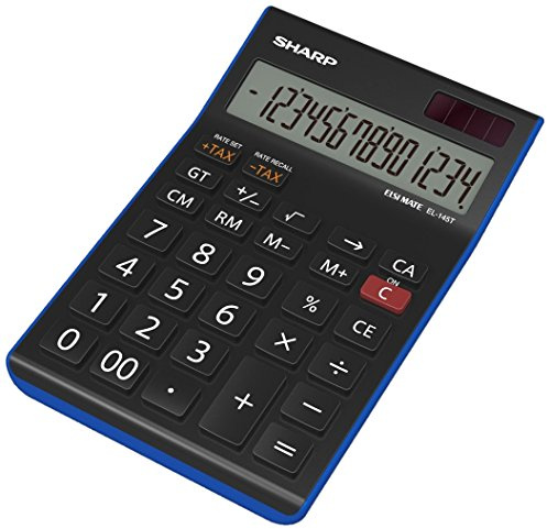 SHARP EL-145T BL Tischrechner (14 Stellen, Steuerberechnung, Solar- und Batteriebetrieb) Schwarz