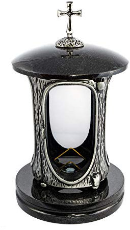 Élégante lanterne funéraire anthracite avec croix granit suédoise noire Hauteur 27 cm/Ø 15 cm Lanterne funéraire Lampe en granit Bronze avec socle Décoration funéraire