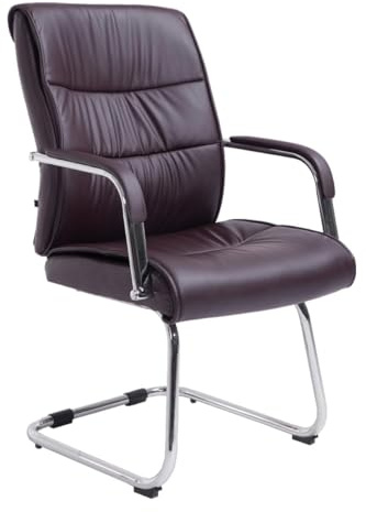 CLP Silla Estilo Cantilever Sievert Tapizada En Cuero Sintético I Silla De Conferencias con Reposabrazos I Silla De Oficina Sin Ruedas, Color:marrón