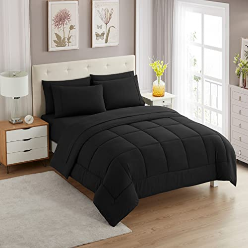 Sweet Home Collection Ultra Soft Down Alternative Set & Luxurious Bed Sheets, Polyester, Black, Full