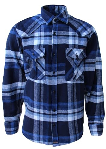 ROCK-IT Apparel I Camicia di Flanella a Maniche Lunghe da Uomo I Camicia a Quadri da Boscaiolo I Camicia a Quadri con Barra di Chiusura [S-5XL] qualità Premium I Color Navy - RI1043-9-3XL