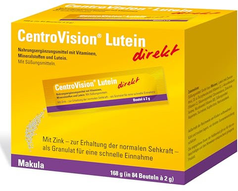 CentroVision Lutein direkt – Granulat mit einer Mikronährstoffkombination aus Lutein und Zeaxanthin, Nahrungsergänzung für die Augen mit essentiellen Vitaminen & Mineralstoffen, laktosefrei, 84 St.