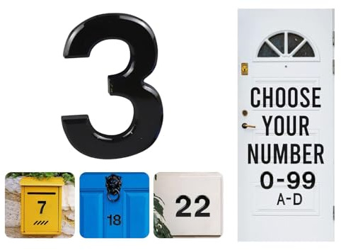 Black Door Numbers Stick On, 0-99, Letters A, B, C, D, 3'' House Numbers Self Adhesive Stickers, For Doors, Mail Boxes, Hotel Rooms (3)