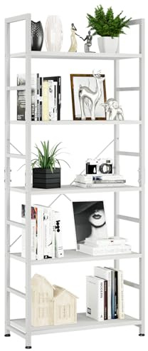 NUMENN 5 Tier Bookshelf, Tall Bookcase Shelf Storage Organizer, Modern Book Shelf for Bedroom, Living Room and Home Office, White