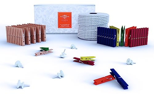 Mini Pinzas de Madera Premium de 3,5 cm (colección de 100) con alfileres y Cuerda, Ideal para Arte y Manualidades