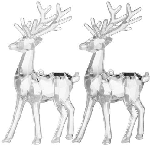 Sewroro 2pcs Christmas Reindeer Ornaments Xmas Clear Deer Statues Acrylic Reindeer Deer Figurine Glass Crystal Elk Figurines Christmas Table Decorations