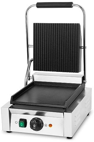 VERTES Griglia Elettrica in Ghisa piatta/scanalata, 1800W Piastra elettrica per cucinare Panini, Carne, Verdure, Bistecchiera elettrica con Corpo in Acciacio Inox, Regolabile da 0-300°C, Antiaderente