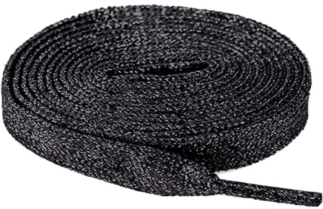 Anopo 2 Paia Lacci Glitter Piatti 10 mm Treccia Lacci di Ricambio per Scarpe Sportive Nero Lunghezza 100cm