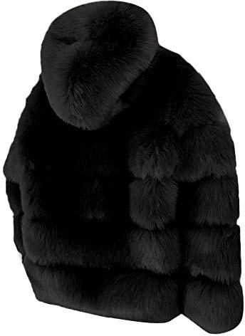 LOIJMK pälsjacka dam kort huvtröja, mjuk kort kappa dam vinter plyschjackor med päls funky fluffig kappa med huva huvtröja jackor elegant utomhusjacka ytterkläder dam vinterrock, svart, L