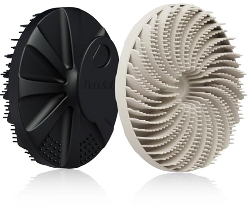 Silicone Body Scrubber 2 Pack, BEAUTAIL Gentle Exfoliating Shower Bath Scrubber for Men Women Sensitive Skin, Innovative Bristles Design Loofah for Lather Well, No-Slip Handle Brush (Black+Starlight)