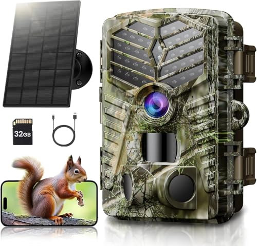 Solareye Wildkamera mit Handyübertragung App - 2,7K 48MP WLAN Wildtierkamera Solar mit Bewegungsmelder Nachtsicht,Eingebaute 5000mAh Lithiumbatterie,120°Erfassungswinkel,IP66 Wasserdicht