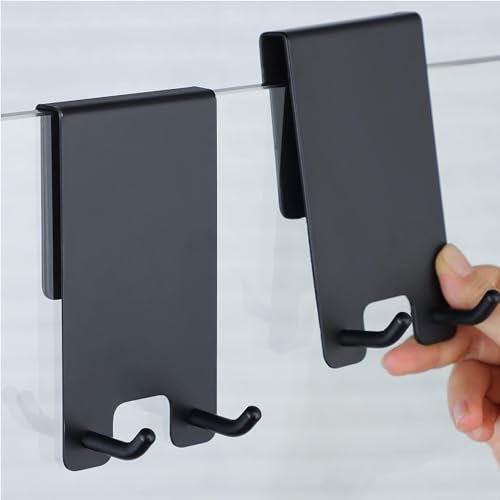 Kegii 2 Pezzi Ganci Bagno - Porta Accappatoio da Doccia Nero, Ganci per Asciugamani Bagno per Appendere Porte con Spessore da 6-12 mm