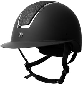 Horze Damen Reithelm Monarch Metallic Glitzer, CE EN 1384:2023, größenverstellbarer Reiterhelm, Schwarz, 52/54
