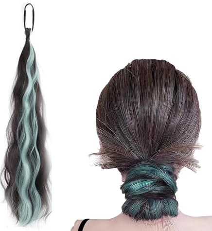 Zopf Extension,Echthaar Zopf 45cm,Haarverlängerung Zopf mit Kordelzug,Synthetischer Pferdeschwanz Haarteil,für Damen Mädchen,Täglicher Gebrauch und Spezielle Anlässe(Gelee-Blau)