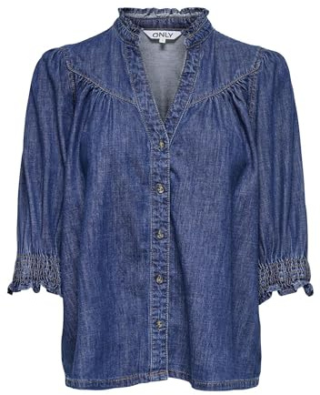 Onlraya DNM AKM Noos - Maglietta 3/4, Blu Jeans Scuro, S
