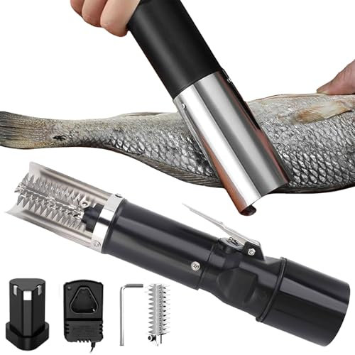 AXGCAA Squamatore Elettrico per Pesci Senza Fili, squamatore per Pesci Ricaricabile con Batteria e Testina di Taglio, Strumento disincrostante per Pesci Impermeabile con Copertura Protettiva(Black)