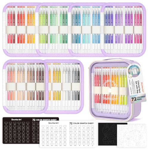 Shuttle Art Stylo Gel, 72 Couleurs 0,6mm, Stylo Couleur Pointe Fine pour Papier Noir, avec Sac Portable pour Enfant Adulte Coloriage Ecriture Dessin Prise de Notes Ecole Bureau Maison
