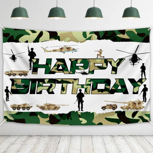 Toile de fond pour fête d'anniversaire motif camouflage militaire, bannière murale sur le thème de l'armée pour garçons, tank, hélicoptère, soldat, décorations de fête de combat, arrière-plan de