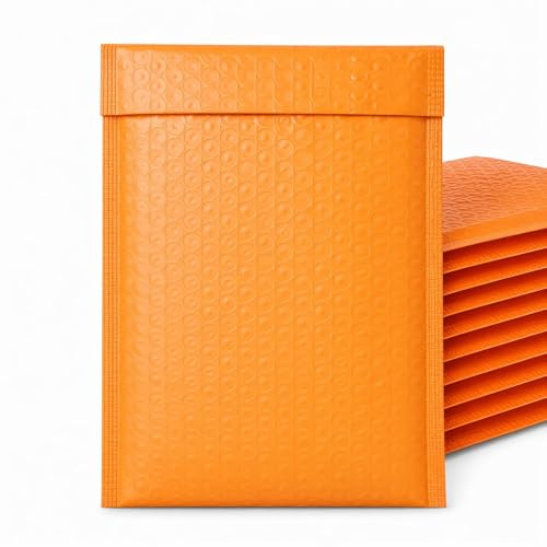 50 PCS Poly Bubble Mailers, A6 Bubble Envelopes 140mm x 180mm (5.5 x 7.1 in), Self-Sealing Waterproof A6 Padded Envelopes for Mailing and Packaging Small Items (Orange)