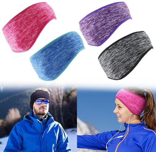 Bavooty 4 Pièces Sport Bandeau Hiver,Cache-Oreilles, Headband,Polaire Bandeau de Sport,Cache Oreille Protege,Anti Transpiration,Elastique,Athlétiques,pour Homme/Femme,Ski,Cyclisme,Running
