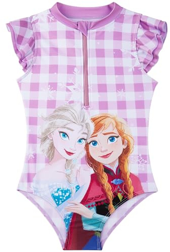 Disney Frozen Girls Swimming Costume 3-8 Yrs, One Piece Kids Bathing Swim Suit, Front Zip-Up Beach Pool Swimwear Accessories (4-5 Years, Purple Frozen)