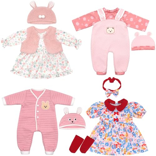 Doll Clothes for 18 - 20 Inches Baby Doll, 4-packs Doll Dress with Socks, Headband, Hat, Coat (Not Include Doll)