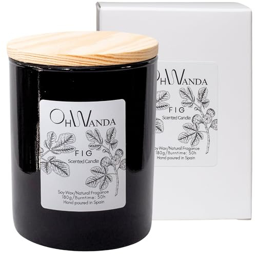 OHWANDA Velas Aromáticas de Higo de Larga Duración 50h sin toxicos, Cera de Soja Vegana Perfumada Natural para tu Hogar, Aromaterapia y Relajación, Decoración, Regalo ideal, Hecha en España