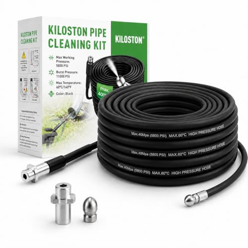 KiloSton Déboucheur Canalisation 30m, Tuyau Flexible 400 Bar/5800 PSI pour Nettoyeurs Haute Pression K2–K7, avec Buse de Pénétration pour Tuyaux Étroits et Canalisations Obstruées