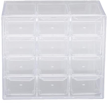 Brrnoo Daily Contact Lens Organizer Case, Wall Mount Drawer Storage for Daily Disposables and Cases, Transparent Plastic, 12 Grids, Ideal for Cosmetics, Easy Access (12 Grids Transparent)