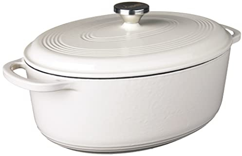 Lodge Enameled Cast Iron Oval Dutch Oven with Lid, 7 Quart, Oyster White