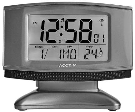 Acctim Cuba Digital Alarm Clock Radio Controlled Smartlite® Crescendo Alarm Date & Temperature Display Titanium/Black