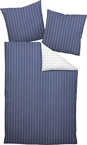 Janine 20020 - Biancheria da letto double-face in cotone makò, 155 x 220 + 80 x 80 cm, colore: blu denim