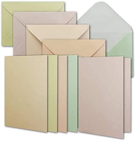 NEUSER PAPIER 25 Perlmutt Kartenset inklusive Briefumschläge - Blanko Kartenset mit Geschenkschachtel - DIN A6 Einladungskarten aus 5 verschiedenen Pastellfarben - 10.5 x 14.8 cm