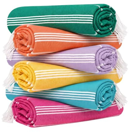 HAVLULAND Pack of 6 Beach Towels,%100 Cotton, Turkish Bath Towel Set, Lightweight, Quick-Dry, Super Absorbent |Extra Large 72 x 40''| Sand Free, Turkish Beach Towel, Oversized & Compact Travel Towels
