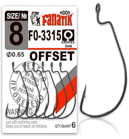 FANATIK Haken Offset FO-3315 gr. 8, 6, 4, 2, 1, 1/0, 2/0, 3/0, 4/0, 5/0 jig Angel Fishing Hook für Gummiköder (Schwarz, 40mm - #1-5 Stück)