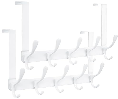 SKOLOO Over The Door Hook, Coat Hooks for Hanging Clothes, Towels, Coats, Hats, Over The Door Towel Hook - Pack of 2, White, Assembly Required