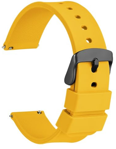 WOCCI 22mm Silikon Gummi Uhrenarmband mit Schwarzer Schnalle, Schnellverschluss Armband für Damen und Herren (Gelb)