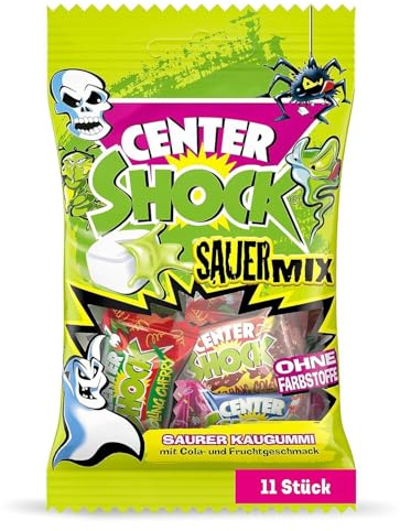 Center Shock Sour Mix, 1 Packung mit 11 extra-sauren Kaugummis, mit Füllung, ohne Farbstoffe, geeignet für Geburtstag und Weihnachten, 44g