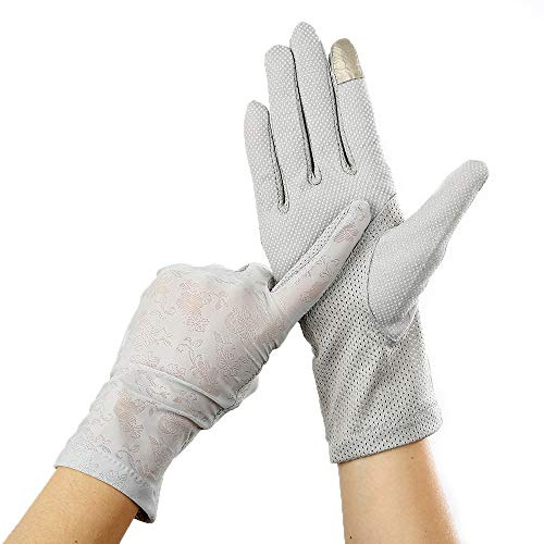 IPENNY Ladies Soft Cotton Sun UV Protection Driving Gloves Breathable Thin Full Finger Elegant Lace Sunblock Touch Screen Gloves for Outdoor Cycling Fishing Hiking