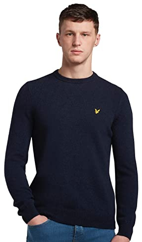 Lyle & Scott Uomo Maglione Girocollo in Misto Lana d'Agnello Blu Navy Scuro mélange S