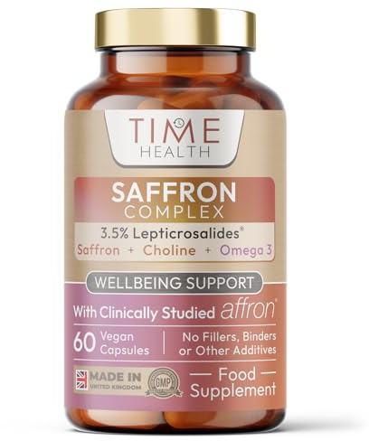 Affron® Saffron Complex - Saffron, Choline, Quercetin & Omega 3-3.5% Leptricrosalides® - Contains Crocins, Crocetin and Safranal - 60 Capsules - UK Made - Zero Additives - Vegan - Pullulan