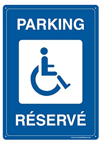 AUA SIGNALETIQUE - Panneau Prépercé (4 Trous) avec Angles arrondis - PVC Rigide 1.5 mm - (300x420 mm, Parking Réservé Handicapés)