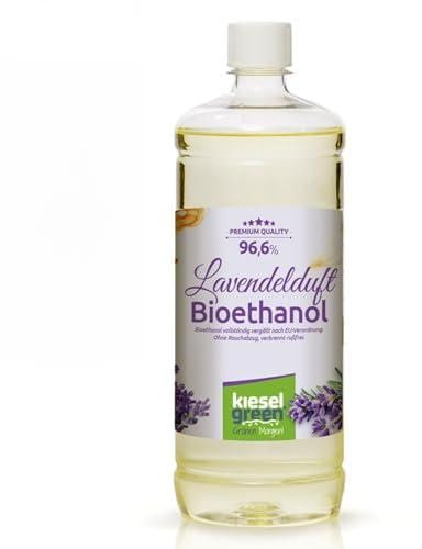 KieselGreen Bioethanol 1 Liter mit Duft für Ethanol-Kamin, viele Sorten - Bio Ethanol als Raumduft in vielen Duftnoten - Parfüm für Bio Ethanol Kamin Indoor oder Bioethanol Tischfeuer (Lavendel)
