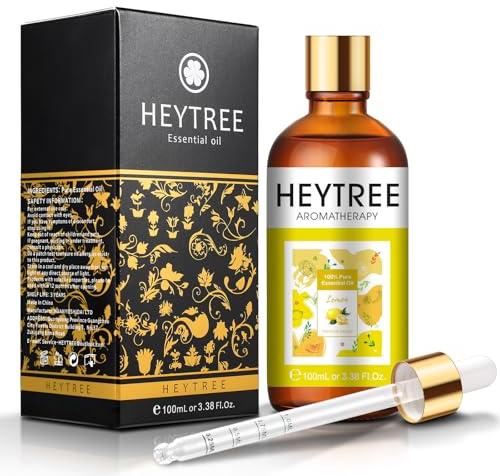 HEYTREE Aceite esencial de limón 100ml - Aceite esencial puro y natural Excelente ambientador - Perfecto para la aromaterapia, el cuidado de la piel y el cabello